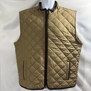 Tahari Men XXL Khaki Tan Diamond Quilted Fleece Lined Full Zip Vest Jacket 2XL